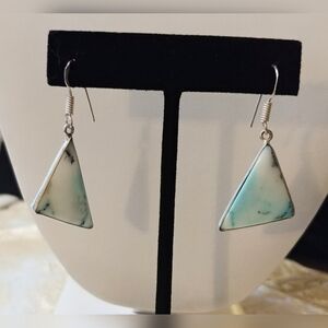 NWOT Natural Marine Blue Dendritic Opal Earrings